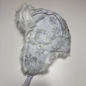 SNAP-ON TOOLS Choko Trapper Faux Fur Hat Fuzzy White W/ Pink Liner & Chin Strap
